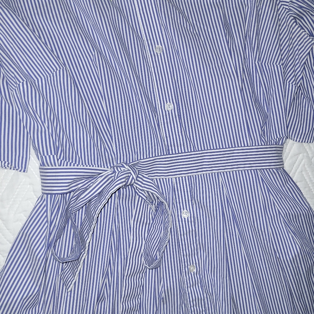 Eloquii Blue Striped Shirt with Floral Embroidery Size22 Used Excelent Condition - Picture 7 of 11